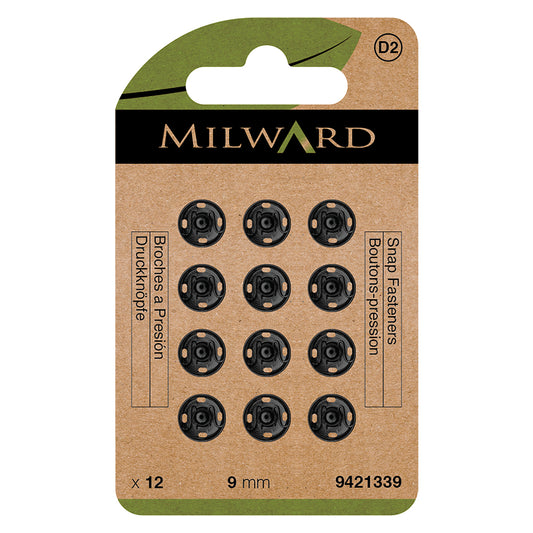 MILWARD GREEN Snap Fast/Black 9mm 12 Sets