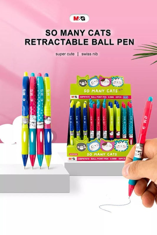 So Many Cats Retractable Ballpoint Pen Display, Scented Comfort Rubber Grip - 0.5mm (50pc)