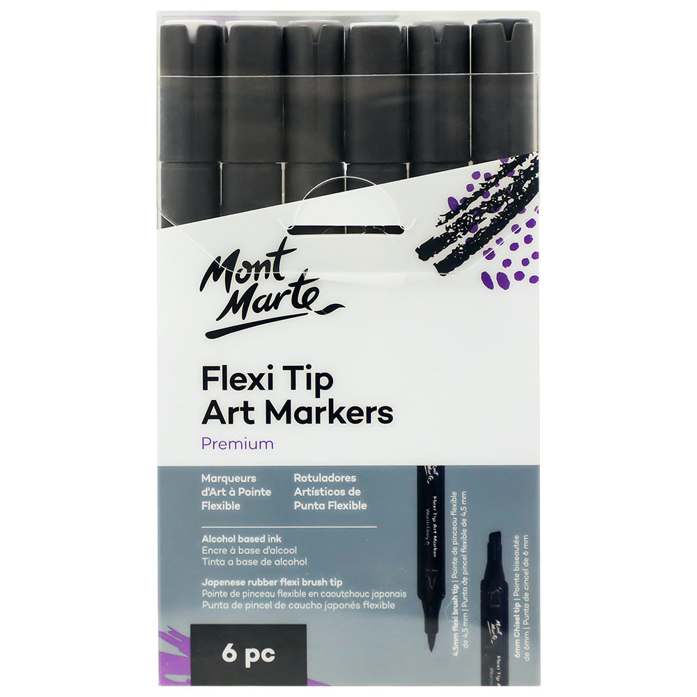 MONT MARTE Flexi Tip Art Markers 6pc Grey Tone