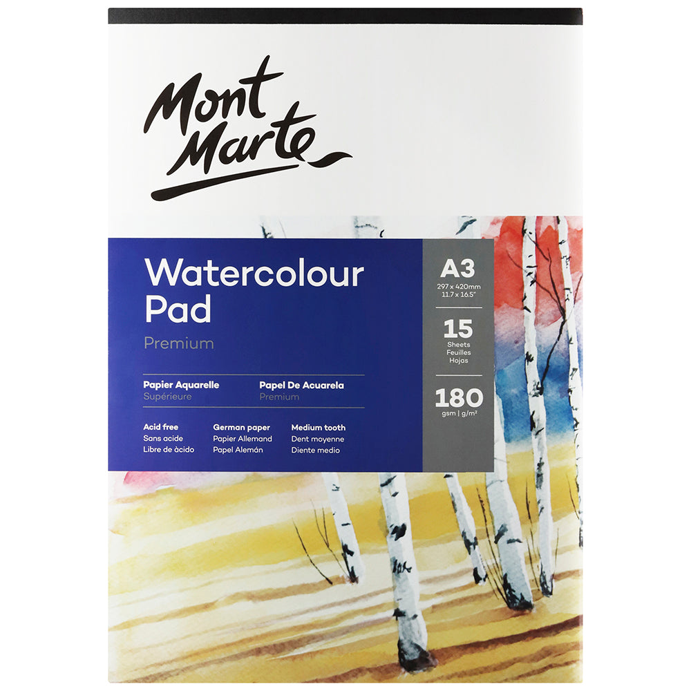 MONT MARTE Watercolour Pad 180gsm - 15 Sheets - A3