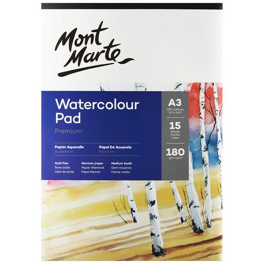MONT MARTE Watercolour Pad 180gsm - 15 Sheets - A3