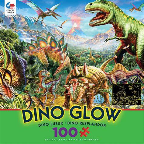 Dino Glow - Glow in The Dark - Dino Party - 100 Piece Jigsaw Puzzle