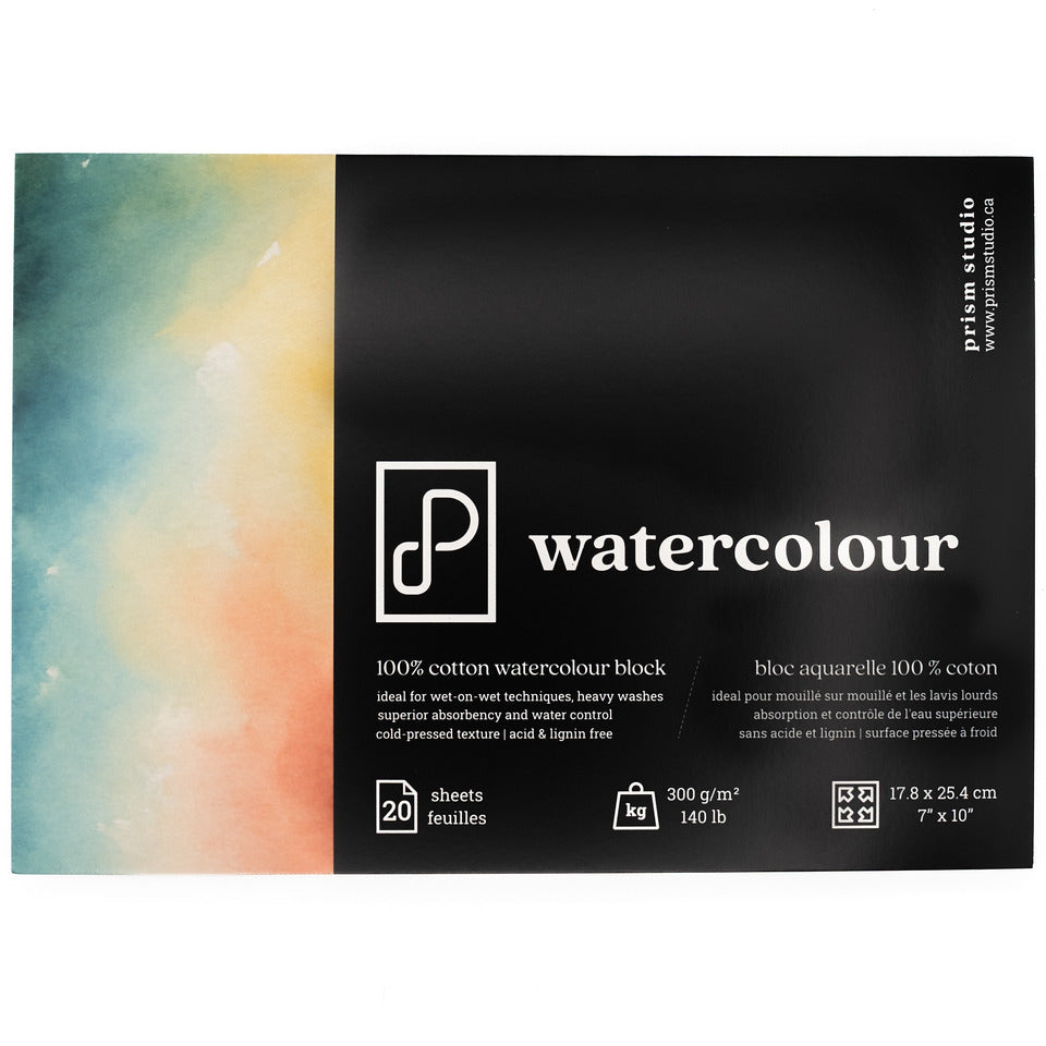 100% Cotton Watercolour Block, 7" x 10", 140lb (300 gsm)