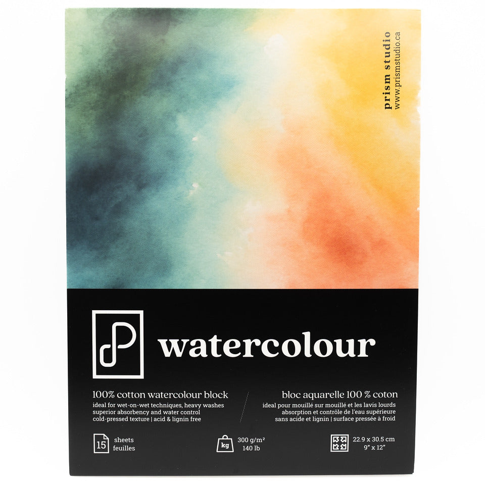 100% Cotton Watercolour Block, 9" x 12", 140lb (300gsm)