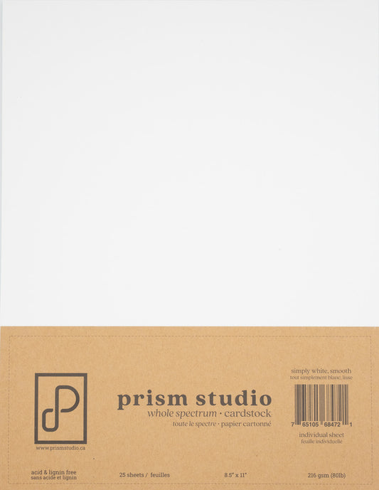 8.5X11 Whole Spectrum Smooth Cardstock, 80lb, Simply White (25 Sheets)