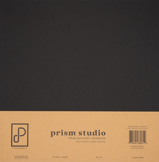 12X12 Whole Spectrum Textured Cardstock, 80lb - Simply Black (25 Sheets)
