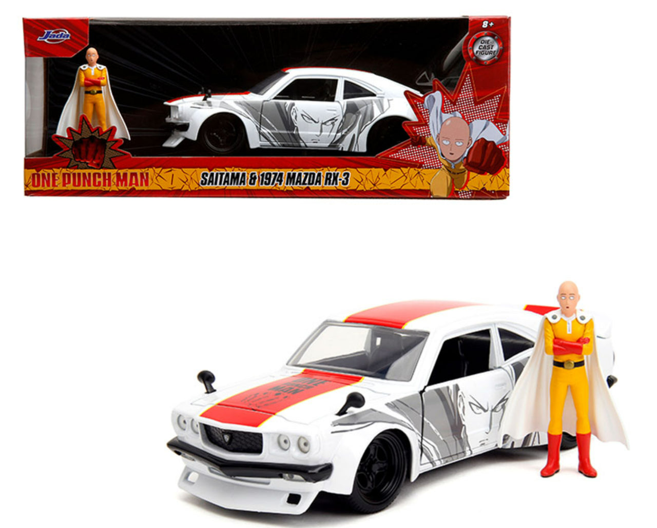 Hollywood Rides 1/24 Jada 1974 Mazda RX-3 With Saitama Figure One Punch Man Diecast Car Model