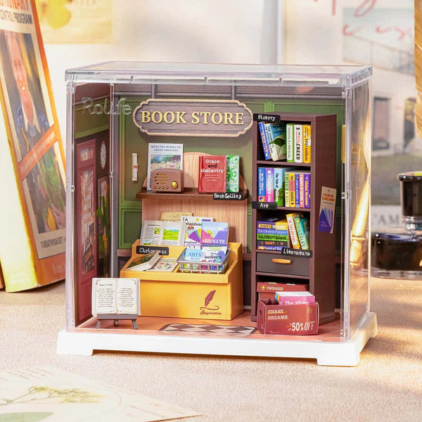 Rolife Mini Super Creator DIY Miniature House Kit, Memory Book Store