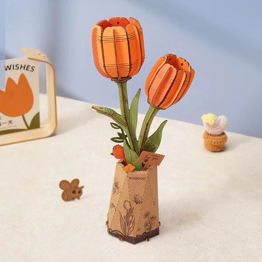 Rowood 3D Wooden Puzzle, Orange Tulip