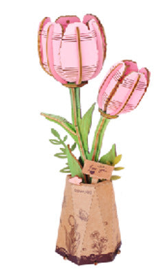 Rowood 3D Wooden Puzzle, Pink Tulip
