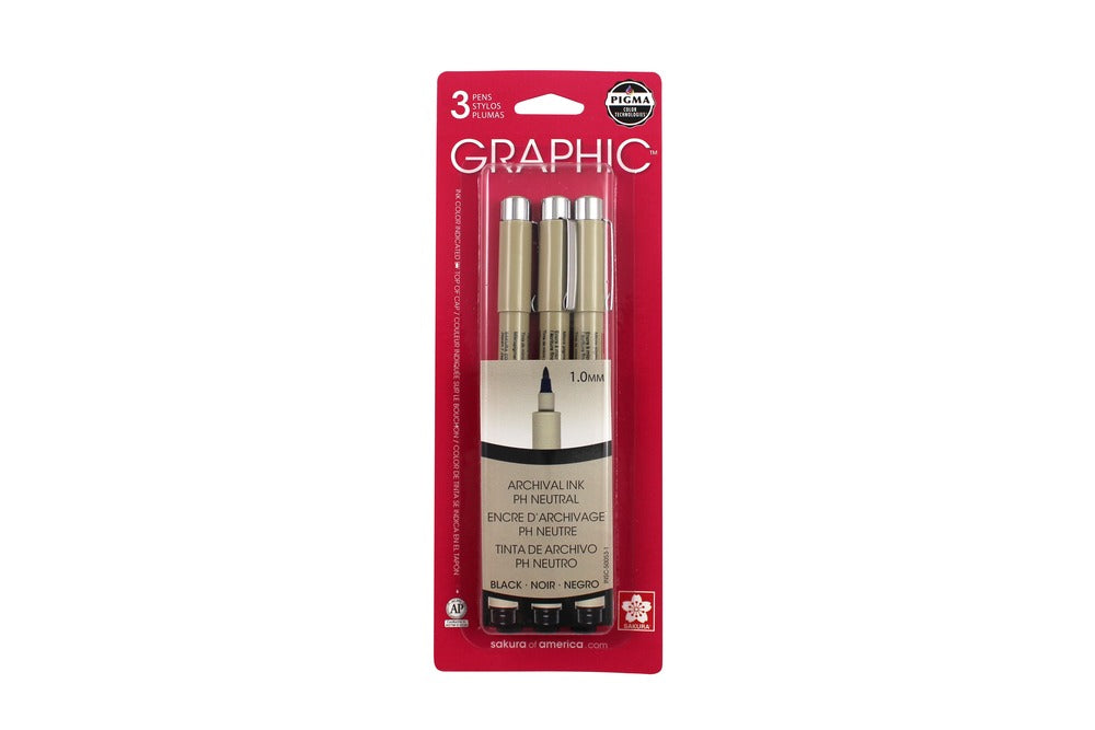 Pigma Graphic Pen Set, 1mm - Black (3pk)