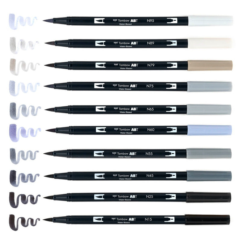 Dual Brush Pen Set, Grayscale (10pk)