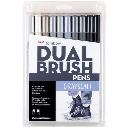 Dual Brush Pen Set, Grayscale (10pk)