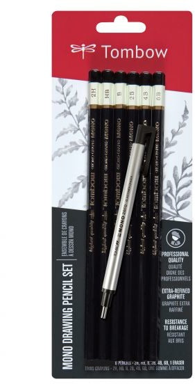 Drawing Pencil Set + Eraser (6pk)
