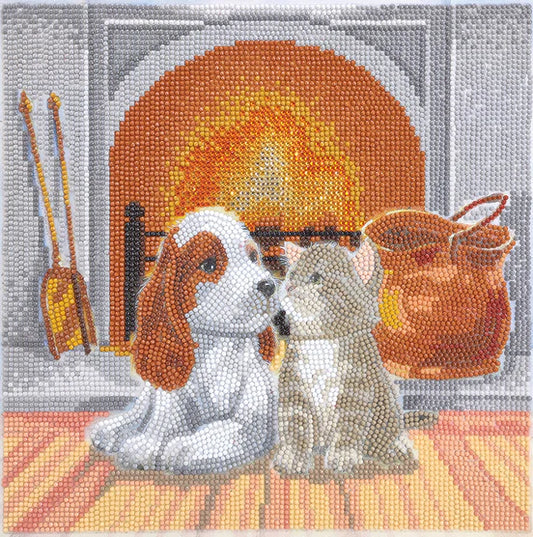 Craft Buddy Crystal Art Kit Pals by Fireplace 30 x 30 cm Pre-Framed 5D Art Kit