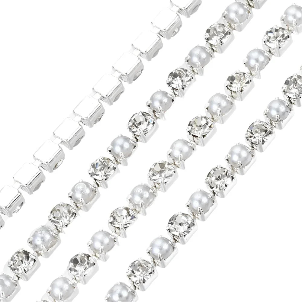 Metal Pearl & Rhinestone Banding 2mm Silver by the Yard