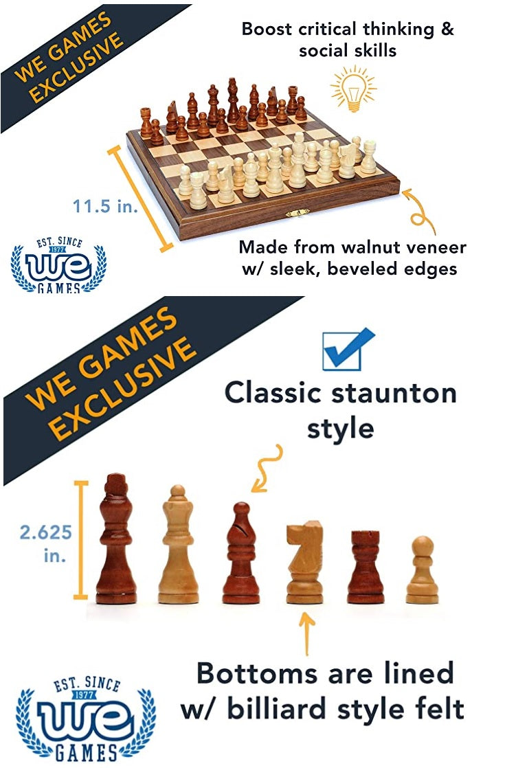 CHESS SET, FOLDING WOOD 11.5" WALNUT