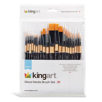 KINGART® Mixed Media Brushes, Set of 21 Unique Sizes