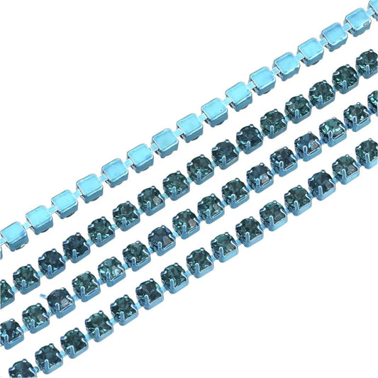 Metal Rhinestone Banding 2mm Blue Zircon by the Yard