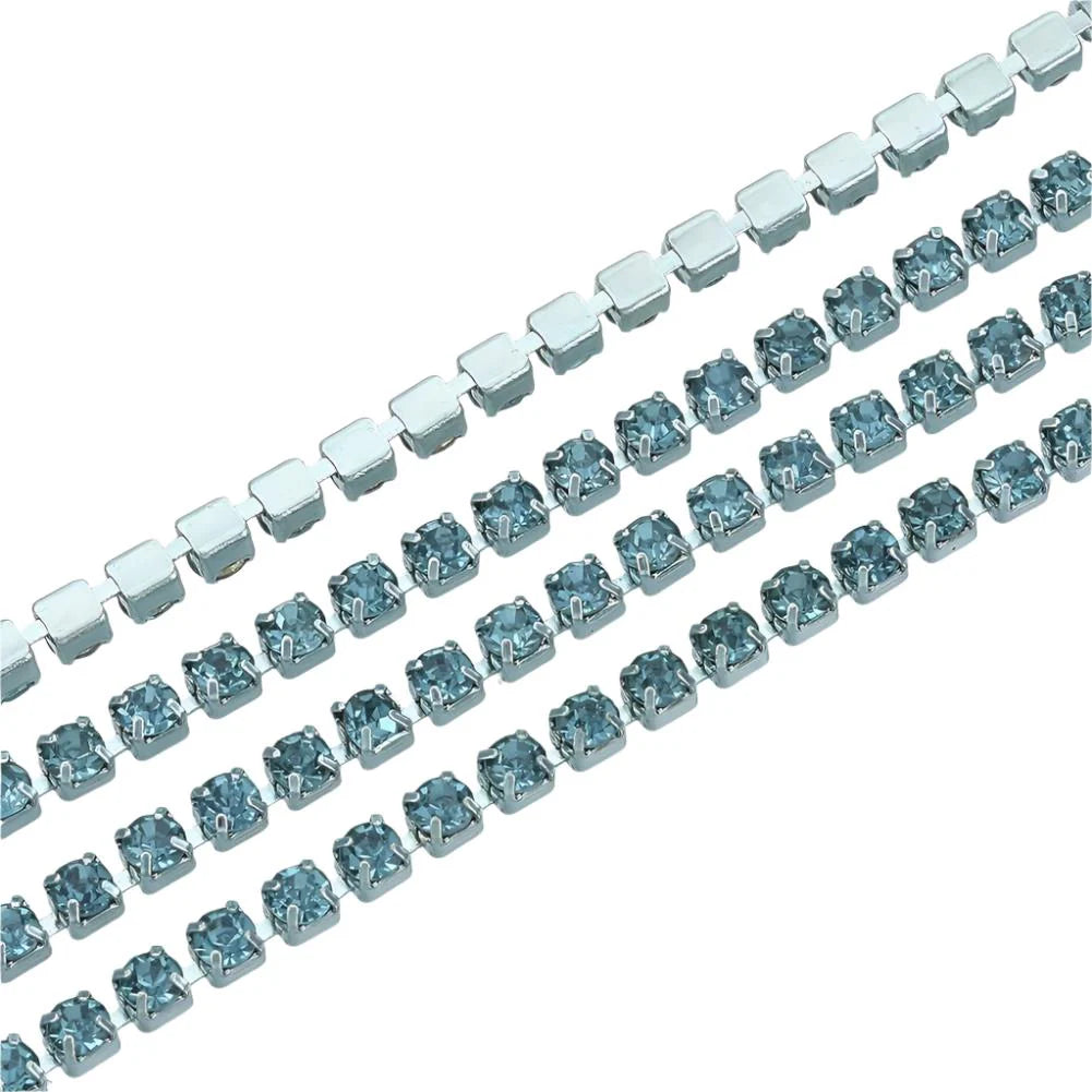Metal Rhinestone Banding 2mm Aquamarine by the Yard