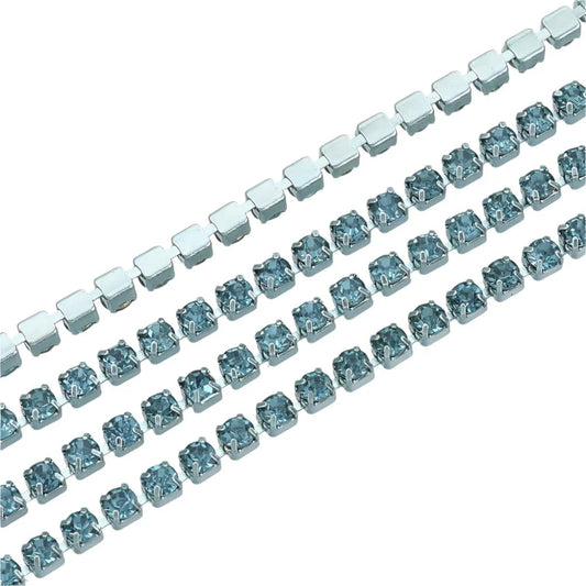 Metal Rhinestone Banding 2mm Aquamarine by the Yard