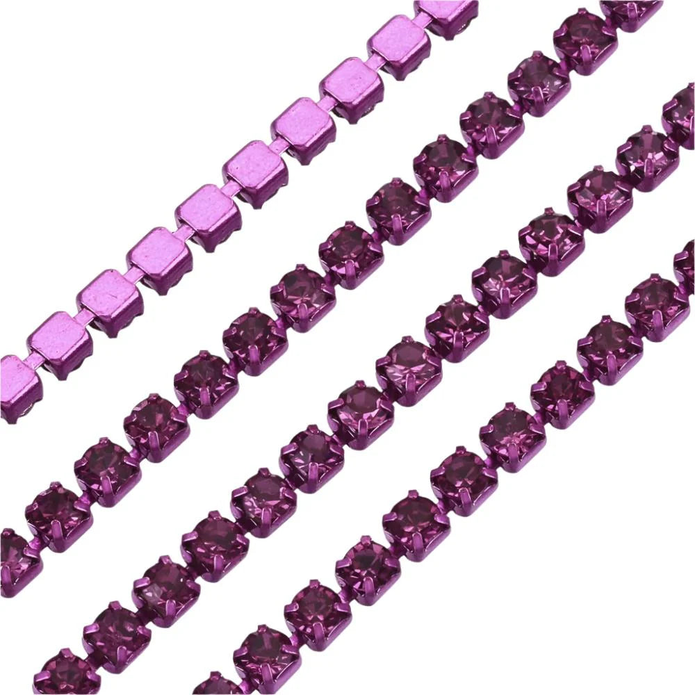 Metal Rhinestone Banding 2mm Fuchsia by the Yard