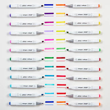 KINGART® PRO Double-Ended Art Alcohol Markers, 24 Bright Palette Colors with Both Fine & Chisel Tips and Superior Blendability