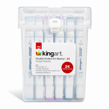 KINGART® PRO Double-Ended Art Alcohol Markers, 24 Pastel Palette Colors with Both Fine & Chisel Tips and Superior Blendability