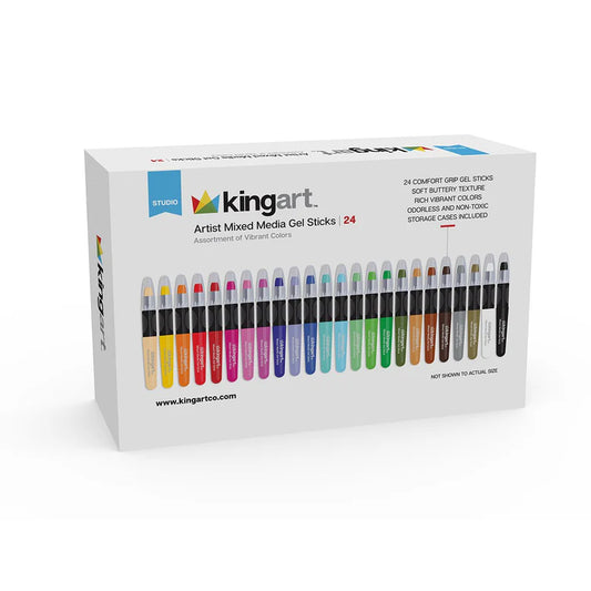 KINGART® Mixed Media Gel Stick Artist Watercolor Crayons | Set of 24 Vibrant Colors