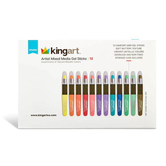 KINGART® Gel Stick Artist Mixed Media Watercolor Crayons, Set of 12 Metallic Colors