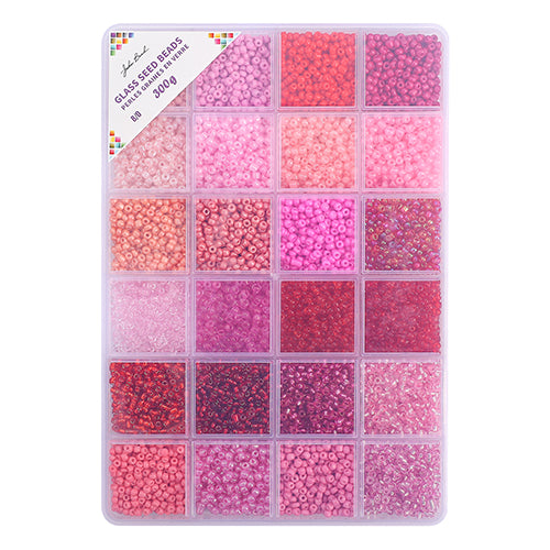 Bead Box - Glass Seed Beads 8/0 apx. 300g 24 Colors Rosy Daydream
