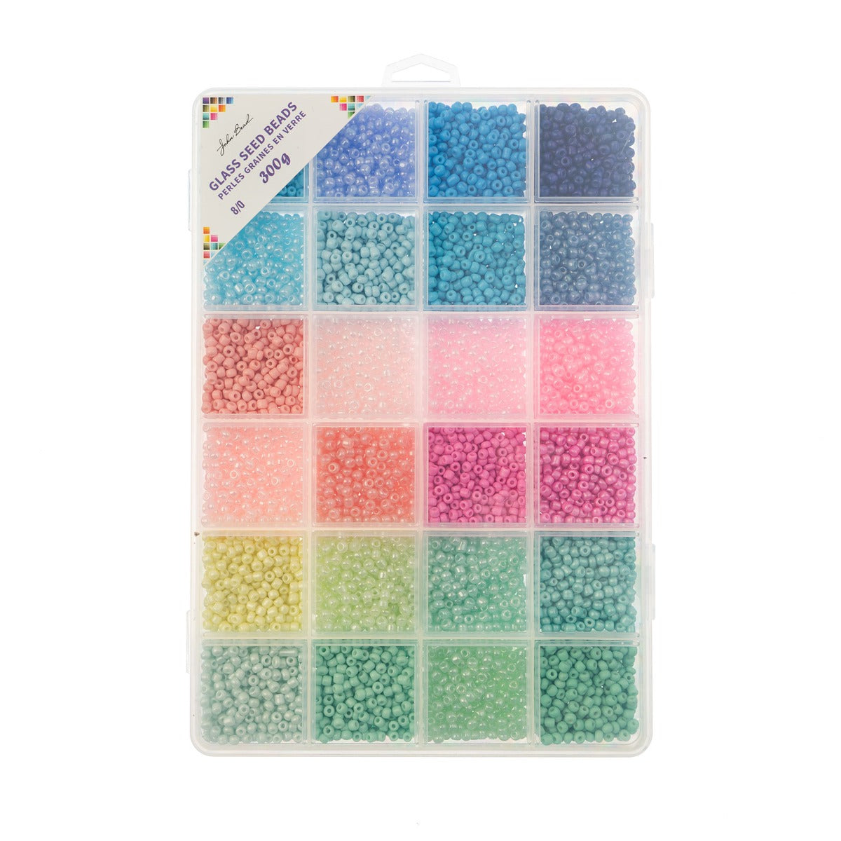 Bead Box - Glass Seed Beads 8/0 apx. 300g 24 Colors Pastel Dream
