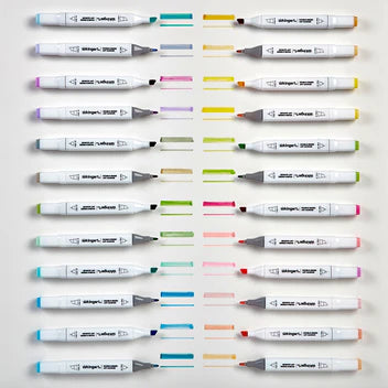 KINGART® PRO Double-Ended Art Alcohol Markers, 24 Pastel Palette Colors with Both Fine & Chisel Tips and Superior Blendability