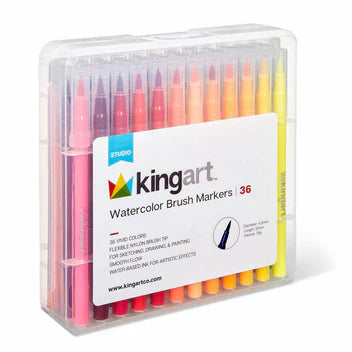 KINGART® Watercolor Brush Markers, Storage Case, Set of 36 Unique Colors