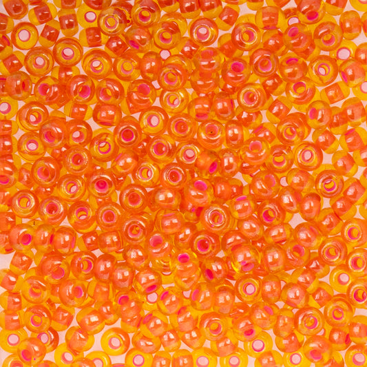 Czech Seed Beads apx. 22g Vial 6/0 Transparent Topaz/ Pink Lined