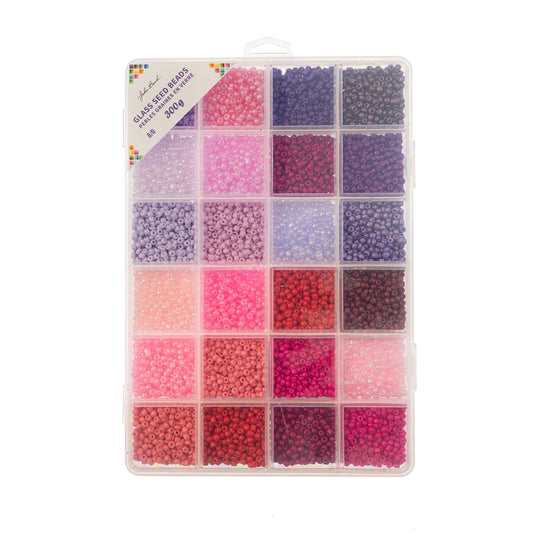 Bead Box - Glass Seed Beads 8/0 apx. 300g 24 Colors Royal Blush