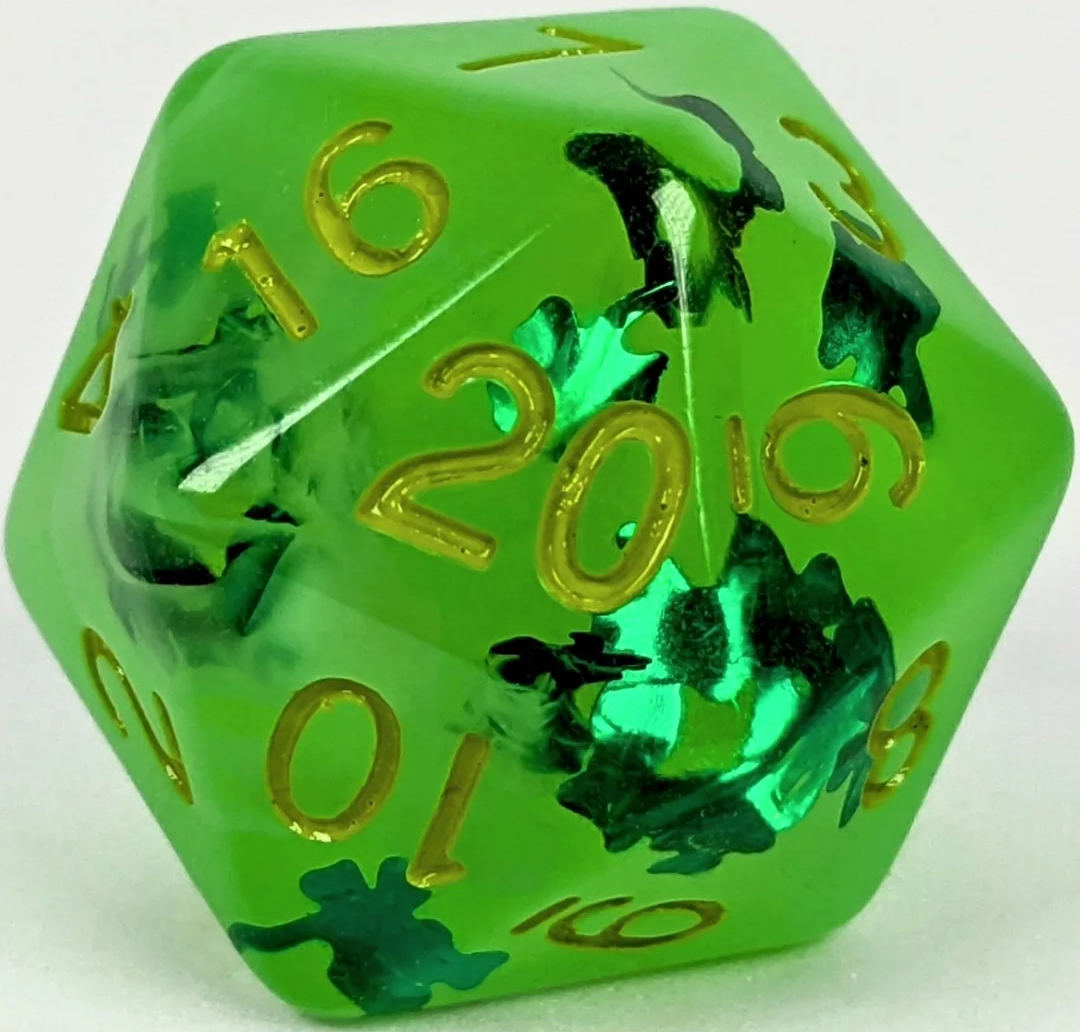 XL D20: LIT LEPRECHAUN (GLOW IN THE DARK!) W/ SYMBOL 30MM