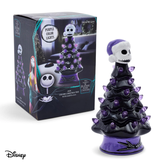 HOLIDAY LIGHT UP CERAMIC CHRISTMAS TREE 6” DISNEY NIGHTMARE BEFORE CHRISTMAS JACK SKELLINGTON