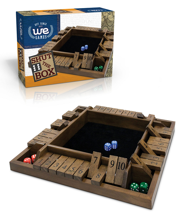 SHUT THE BOX, 4-PLAYER, WOOD TRAVEL SIZE