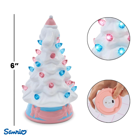 HOLIDAY LIGHT UP CERAMIC CHRISTMAS TREE 6” HELLO KITTY CINNAMOROLL