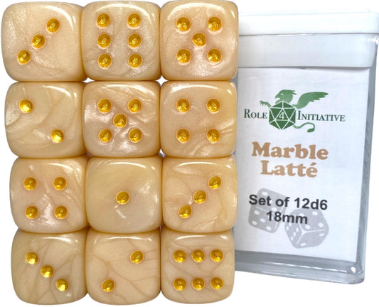 SET OF 12D6 PIPS DICE: MARBLE LATTE 18MM