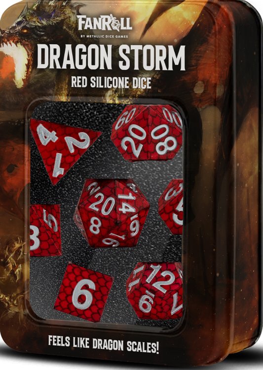 SILICONE 7 DICE SET DRAGON STORM RED SCALES