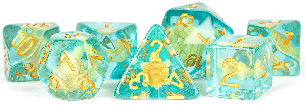 RESIN 7 DICE SET TURTLE INCLUSION 16MM