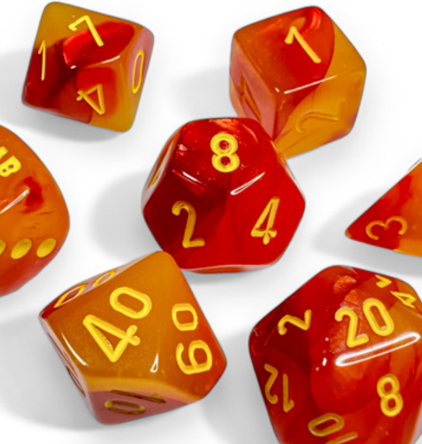 GEMINI 7-DIE SET POLYHEDRAL RED/YELLOW LUMINARY (WITH BONUS DIE)