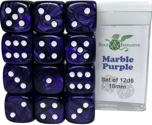 SET OF 12D6 PIPS DICE: MARBLE PURPLE 18MM