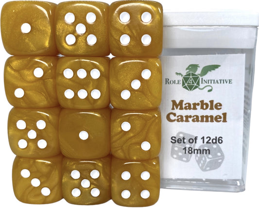 SET OF 12D6 PIPS DICE: MARBLE CARAMEL 18MM