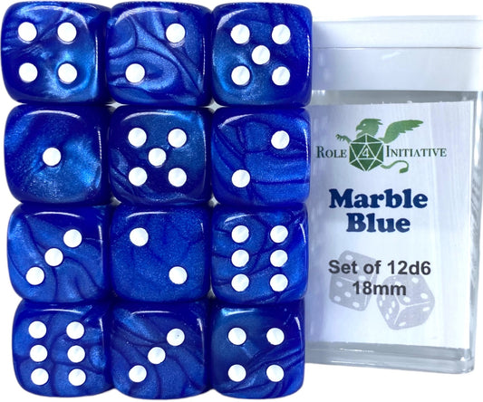 SET OF 12D6 PIPS DICE: MARBLE BLUE 18MM