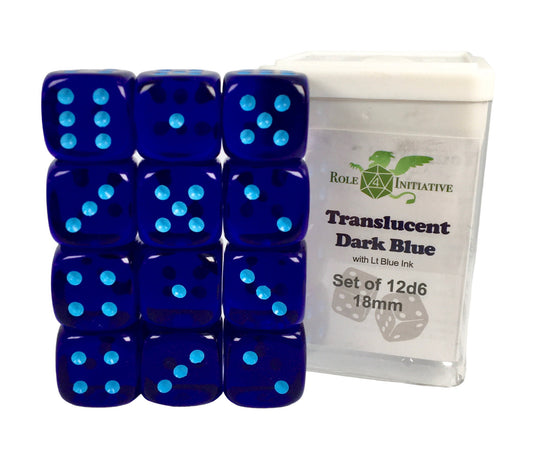 SET OF 12D6 PIPS DICE: TRANSLUCENT DK BLUE/LT BLUE