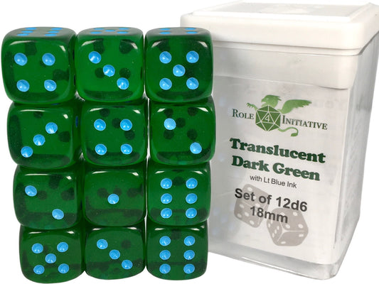 SET OF 12D6 PIPS DICE: TRANSLUCENT GRN/LT BLUE