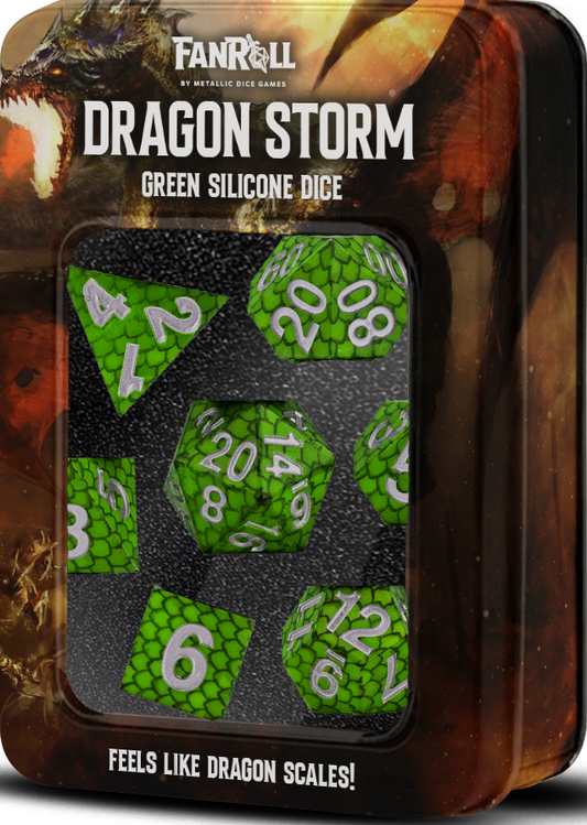 SILICONE 7 DICE SET DRAGON STORM GREEN SCALES